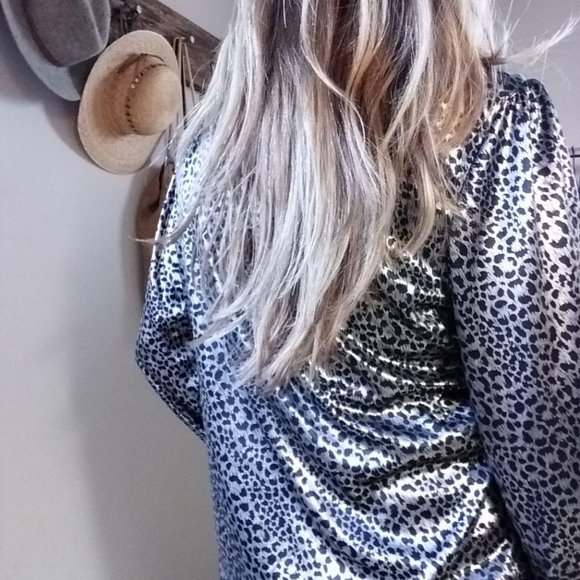 Vintage Blouse Black silver Metallic High Neck - Picture 6 of 8